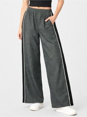 MTLA Silver Grey Wide Leg Side Stripe Pants XS